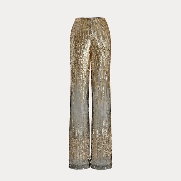 Ralph Lauren Collection Embellished Tulle Pants Metallic Sequin Sheer Gold 6 $5K - Picture 3 of 17